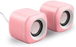 USB Powered Computer Stereo Speakers – Wired 3.5mm Aux Multimedia Speakers, Palm Sized Desktop Speakers for PC Laptop Mobile Tablet(Pink)