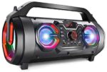 Portable Bluetooth Speakers, 30W Loud Outdoor Speakers with Subwoofer, FM Radio, RGB Colorful Lights, EQ, Stereo Sound, 10H Playtime Boombox Wireless Speaker for Home, Party, Camping, Travel