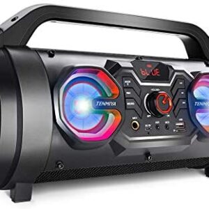 Portable Bluetooth Speakers, 30W Loud Outdoor Speakers with Subwoofer, FM Radio, RGB Colorful Lights, EQ, Stereo Sound, 10H Playtime Boombox Wireless Speaker for Home, Party, Camping, Travel