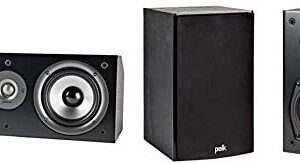 Polk Audio CS1 Series II Center Channel Speaker| Black & Audio T15 100 Watt Home Theater Bookshelf Speakers – Hi-Res Audio with Deep Bass Response | Dolby and DTS Surround | Pair, Black