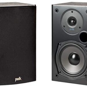 Polk Audio T15 100 Watt Home Theater Bookshelf Speakers – Hi-Res Audio with Deep Bass Response | Dolby and DTS Surround | Wall-Mountable| Pair, Black