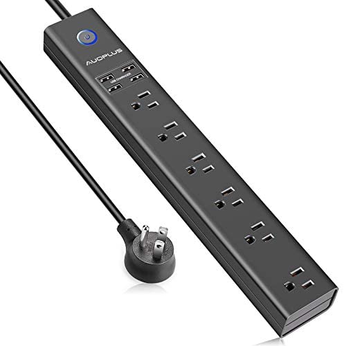 Surge Protector Power Strip with USB, AUOPLUS 10FT Outlet Strip, 6 Outlet and 4 USB Charger,[Flat Plug/Wall Mountable], 1250W/10A/1050J, Long Extension Cord for Computer iPhone Home Office Dorm