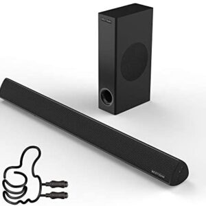 Sound Bar with Subwoofer for TV, BESTISAN Wired & Wireless Bluetooth 5.0 SoundBar, Home Audio Speaker for TV, Optical/Aux/USB/Coax Connection (Black,120W 2.1, Wall Mountable)