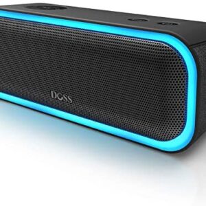 Bluetooth Speakers, DOSS SoundBox Pro Portable Wireless Bluetooth Speaker with 20W Stereo Sound, Active Extra Bass, IPX5 Waterproof, Wireless Stereo Pairing, Multi-Colors Lights, 20Hrs Playtime -Black