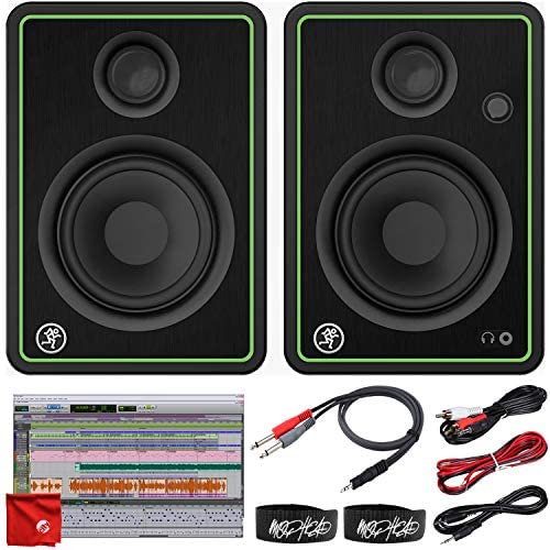 Mackie CR4-X 4-Inch Creative Reference Multimedia Monitors Bundle with Pro Tools First DAW Music Editing Software, 2x Cable Ties, Dual 1/4" Stereo to 3.5mm Cable, Microfiber Cloth