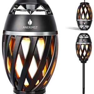 ANERIMST Outdoor Speaker with Pole and Hook Bundle, Flickering Flame Effect, Led Table Lanterns/Lamp, Waterproof for Garden Patio, Stereo Speakers for iPhone/iPad/Android