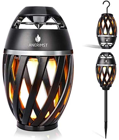 ANERIMST Outdoor Speaker with Pole and Hook Bundle, Flickering Flame Effect, Led Table Lanterns/Lamp, Waterproof for Garden Patio, Stereo Speakers for iPhone/iPad/Android