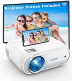 Mini Projector, CiBest 6000L Movie Projector with Wireless Display Function, 1080p for FHD Home Theater, Compatible with iPhone, Android, TV Stick, Games Console, Comes with Projector Screen