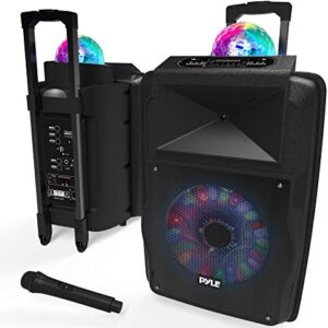 Wireless Portable PA Speaker System - 700 W Battery Powered Rechargeable Sound Speaker and Microphone Set with Bluetooth MP3 USB Micro SD FM Radio AUX 1/4" DJ lights - For PA / Party - Pyle PSUFM1280B