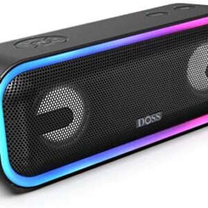 Bluetooth Speakers, DOSS SoundBox Pro+ Wireless Bluetooth Speaker with 24W Impressive Sound, Booming Bass, IPX5 Waterproof, 15Hrs Playtime, Wireless Stereo Pairing, Mixed Colors Lights, 66 FT-Black