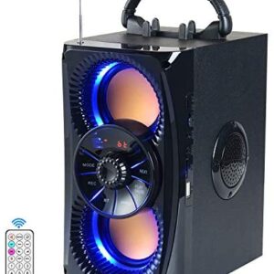 Bluetooth Speakers, Portable Wireless Speaker with Lights, Double Subwoofer Heavy Bass, FM Radio, SD Player, Remote, Suitable for Travel, Indoors and Outdoors, 4 Loud Speakers
