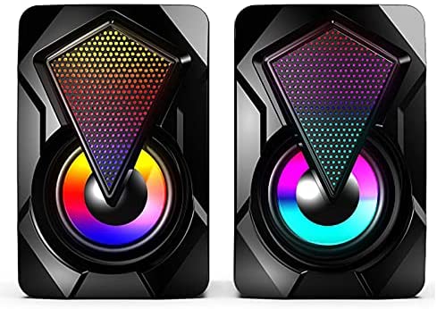 Forutime Computer Speakers,Wired PC Speaker 2.0 USB Gaming Powered Stereo Mini Multimedia Volume Control with RGB Lights 3.5mm Aux Input for Phone Tablets Desktop Laptop