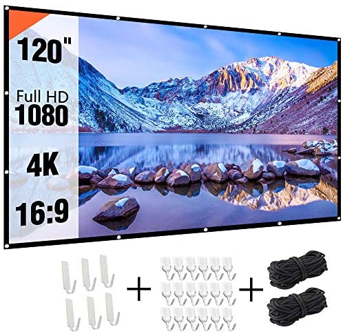 Projectior Screen 120 inch, Real-Anti-Crease 120in 16:9 HD Outdoor Movie Screen Portable Projection Screen for Home Theater Backyard Movie Night, Double-Sided Movies Screen for Outdoor Indoor