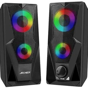 Computer Speakers RGB Gaming Speaker 2.0 USB Powered Stereo Volume Control，ARCHEER Dual-Channel Multimedia Speakers with LED Light for PC Desktop Laptop Tablet Smartphones(10W) (Renewed)