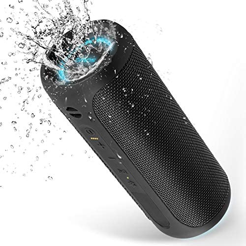 Portable Bluetooth Speaker, IPX7 Waterproof Wireless Bluetooth Speaker, Bassboom Technology and 25W Loud Stereo Sound, LED Light Show with TWS Pairing, 16H Playtime for Home and Outdoor - Black