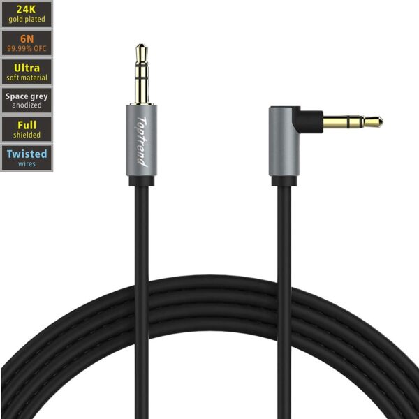 3.5mm AUX Audio Cable Male to Male 90 Degree Right Angle, Stereo Jack Cable to Car Audio, Headphones, Home Theater, Mobile Phones, Tablets, PCs, Speakers, MP3 Players, CD Players & More - 6FT